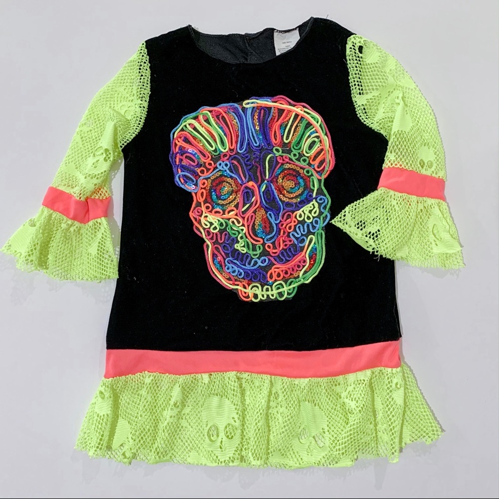 NEON WITCH SHIRT TOP SKULLS ON SLEEVES DET…